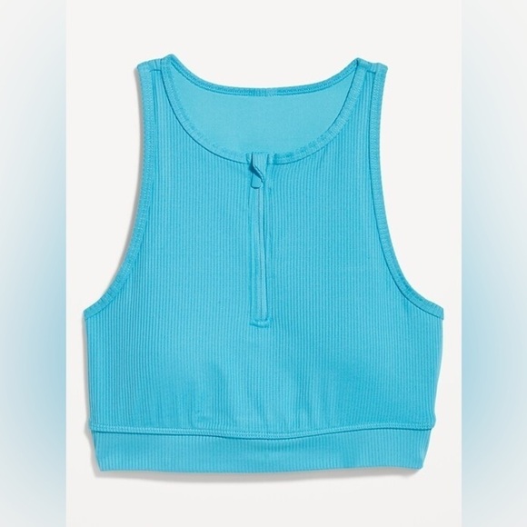 NWT! Casa Blue Rib-Knit Zip-Front Longline Bikini Swim Top - Size XS 🌸 - Picture 3 of 6